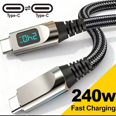 240W USB C to Type C Fast Charger Cable Two-Way Charging Cord with LED Display