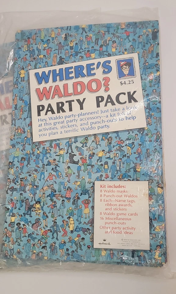 2 Where's Waldo Party Pack Sello Vintage 1991 Máscara de Cumpleaños, Juego, Premios Etc Foto 3 de 4