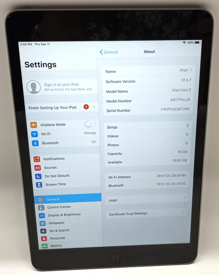 Apple iPad Mini 2nd Gen A1489 7.9" 16GB v.12.5.7 Space Gray ME779LL/A SB679 - Image 2 of 4