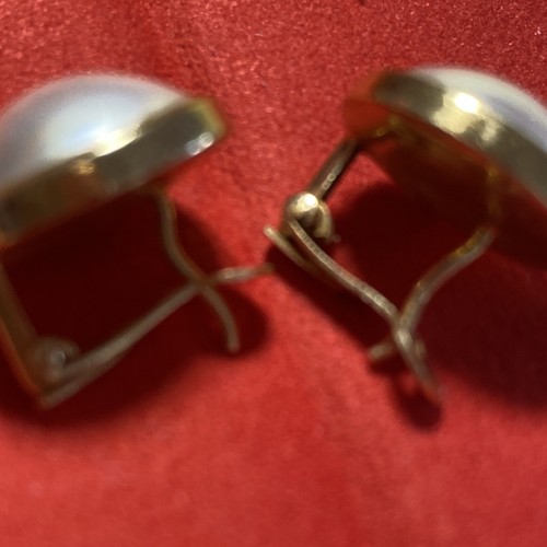 Vtg 1980 14K Yellow Gold Mabe Pearl Pierced Earrings w Post & Clutch Fastener - Picture 15 of 15