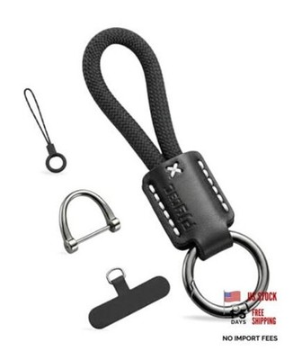 Leather Keychain for Car Keys, Key Chain with Anti-Lost D L-Wristlet 1 Black