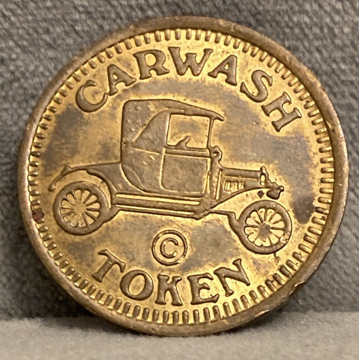 Car Wash Token Brass Composition w/ Car Illustration - Circulated