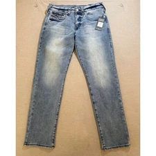 True Religion Geno Big T Flap Slim Light Chilly Wash Denim Jeans Blue 34X32.