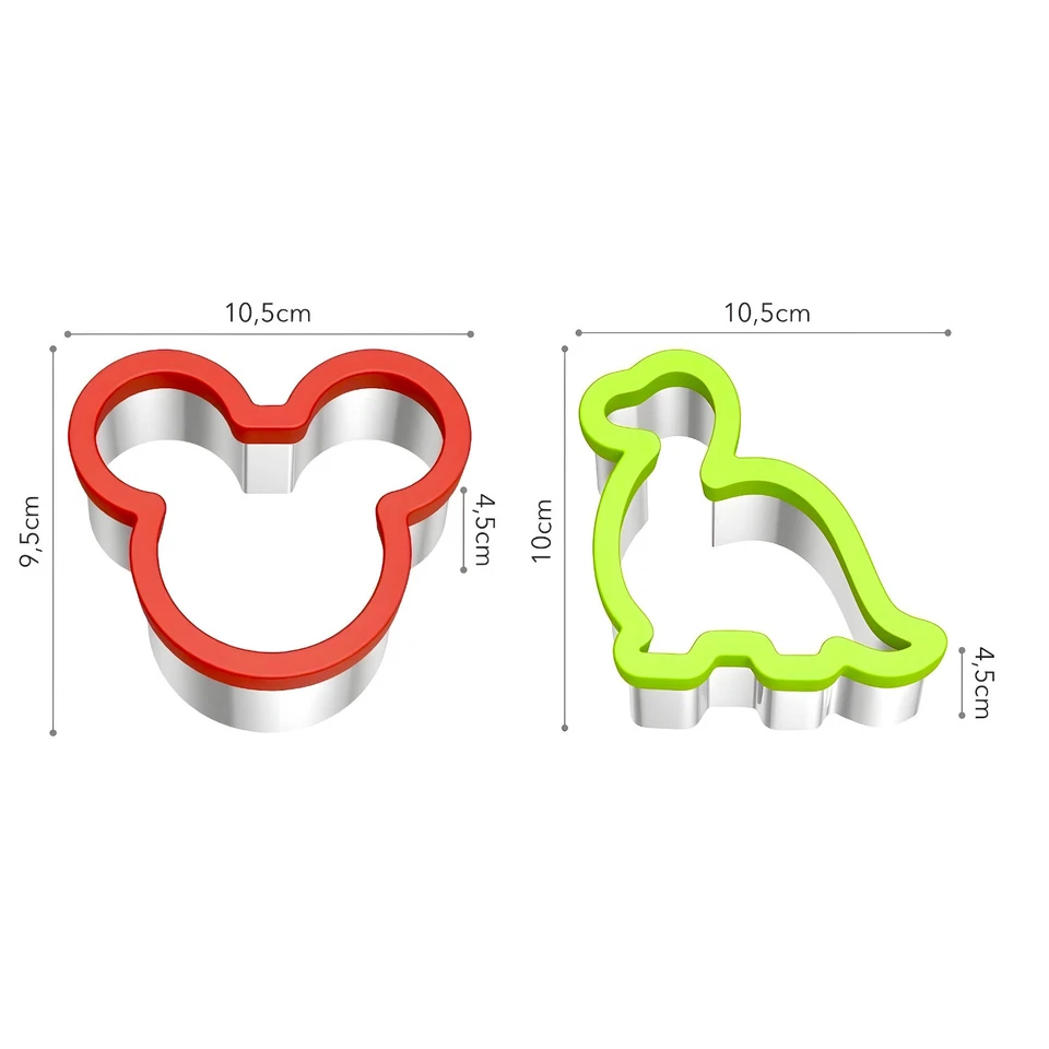 AVANA Edelstahl Ausstechformen Sandwich Cutter Keks Maus Dino Ausstecher 2er Set - Bild 3 von 4