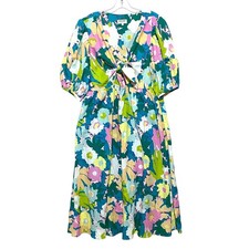 Crosby Mollie Burch Emilie Floral Midi Dress XL Cut Out Tie Front Spring Resort