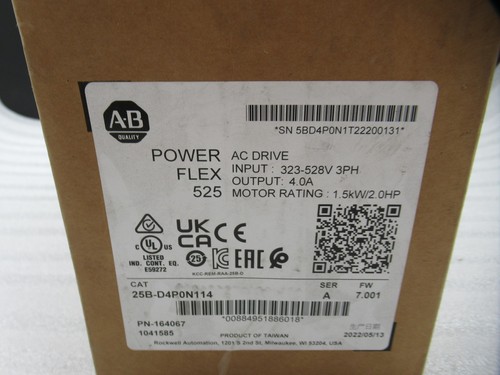 Allen Bradley 25B-D4P0N114 Ser A PowerFlex 525 AC Drive 1.5kW 2Hp, *Sealed* - Picture 4 of 5