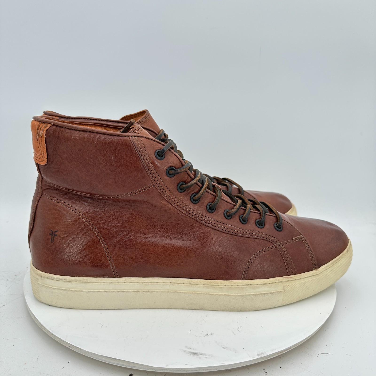 SAOLA Scarpe alla caviglia stringate Frye Walker Midlace uomo taglia 13M pelle marrone suola bianca