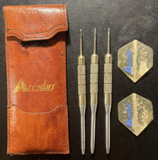 Vintage Accudart Set of 3 Steel Tip Darts with 2 Flights Leather Case