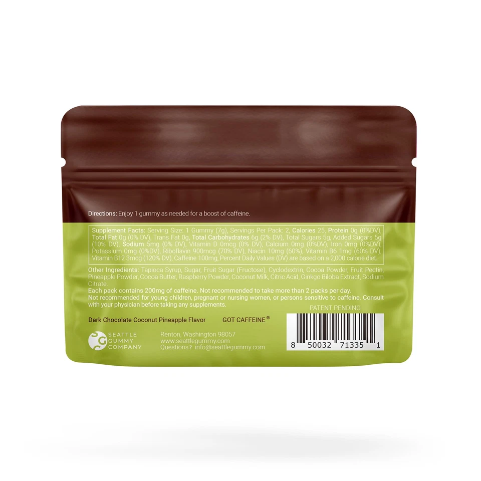 Gomitas energéticas Mocca Shots con cafeína | Paquete de 12 - Piña de coco Foto 3 de 4