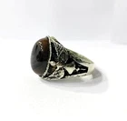 Sterling silver ring with a striped Yemeni (Sulaimani agate,engraved with eagle