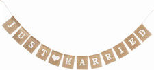 Jute Burlap Just Married Bunting Banner Vintage Hessian Flag for Wedding Party D