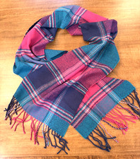 Plaid 100 Cashmere Scarf Made in Scotland 68 x 13" Pink Blue Green Fall Winter