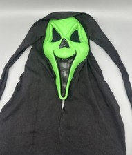 Vtg Scream Ghost Face Mask Fun World DIV Green Gen 1 Halloween Cotton Shroud 90s