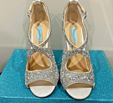 Betsey Johnson SB-SAGE Ivory Rhinestone Open Toe Ankle Strap Heels 8