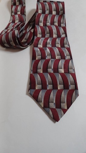 ZYLOS Men's Red & Silver Geometric Pattern Silk Tie. - Picture 8 of 12