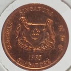 1995 Singapore 1 Cent World Coin Avg Circ Reverse Damage  — photo 1