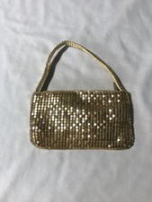 Aluminum Mesh Fancy Gold Evening Clutch Purse With Short Mesh Strap