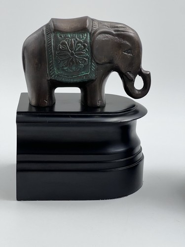 **Vintage Castilian Imports Brass on Wood Bookends Pair Flower of Life Elephants - Picture 6 of 12