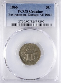 1866 Shield Nickel PCGS AUDetails environmental damage