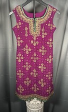 Purple Embroidered Sleeveless Kurta with Green Trim for Women Size 34