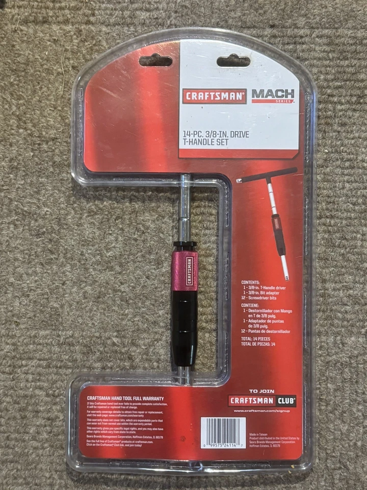 CRAFTSMAN MACH  3/8 In. Drive T-Handle and Bit Set 14 Pc.  #950014 New Old Stock - Image 2 of 2