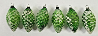 6 Vintage Japan 2.75" Pinecone Glass Christmas Ornaments #29