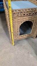Wicker Cat Kennel House Bed w/ Elevated Perch, Front Arch Opening, Brown