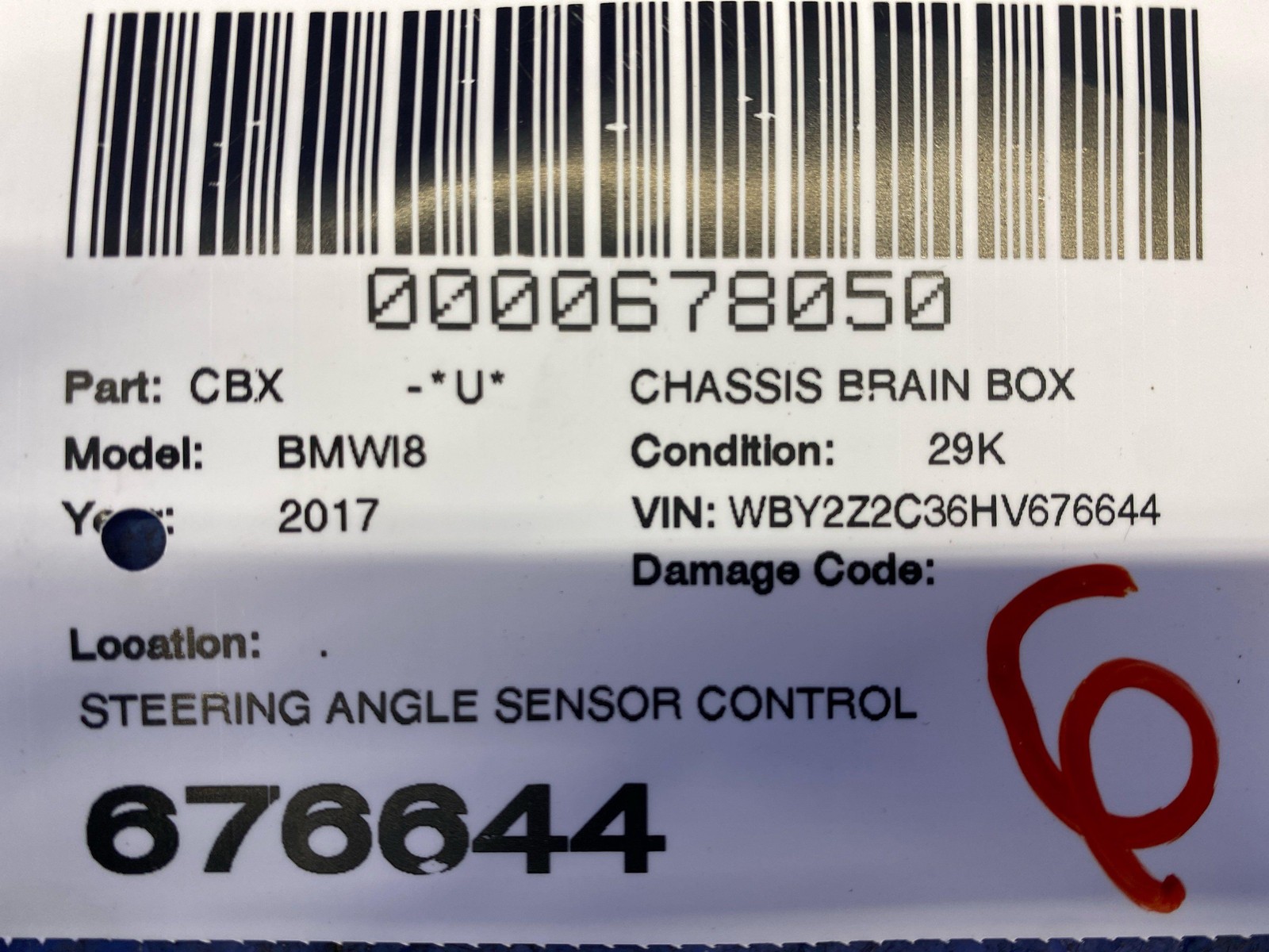2017 BMW I8 STEERING ANGLE SENSOR CONTROL MODULE UNIT 6866252 OEM