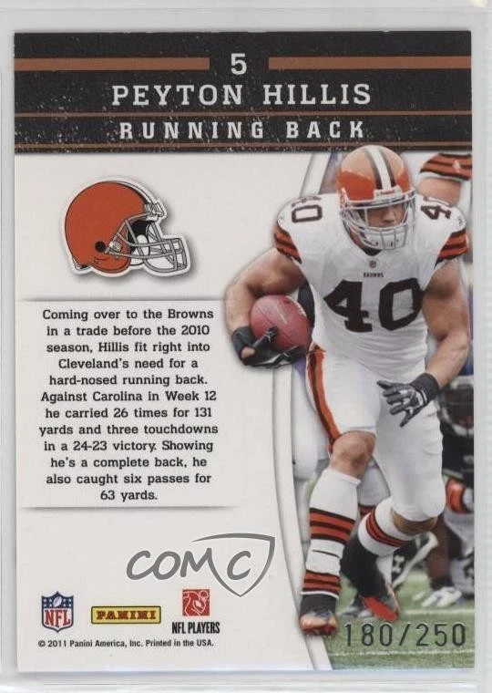 2011 Panini Gridiron Gear Gamebreakers Silver /250 Peyton Hillis #5 - Image 2 of 2