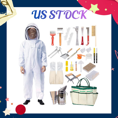 31PCS Beekeeping Starter Kit with Suit Smoker Tools Frame Grip XXL