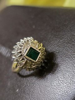 18k White Gold Art Deco Diamond & .45ct Emerald Ring Sz 7 5.5gr