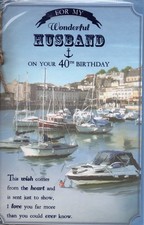 Husband 40th Birthday Card Large Boats And Sea Harbour Design Lovely Verse 9"x6"