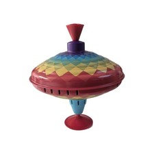 Tin Humming Top. Rainbow Design. Traditional Classic Spinning Top. Size 23cm .