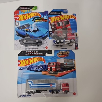 Hot Wheels Track Fleet Optimus Prime Hw Screen Time 1980 Chevy Corvette Lot Of 3