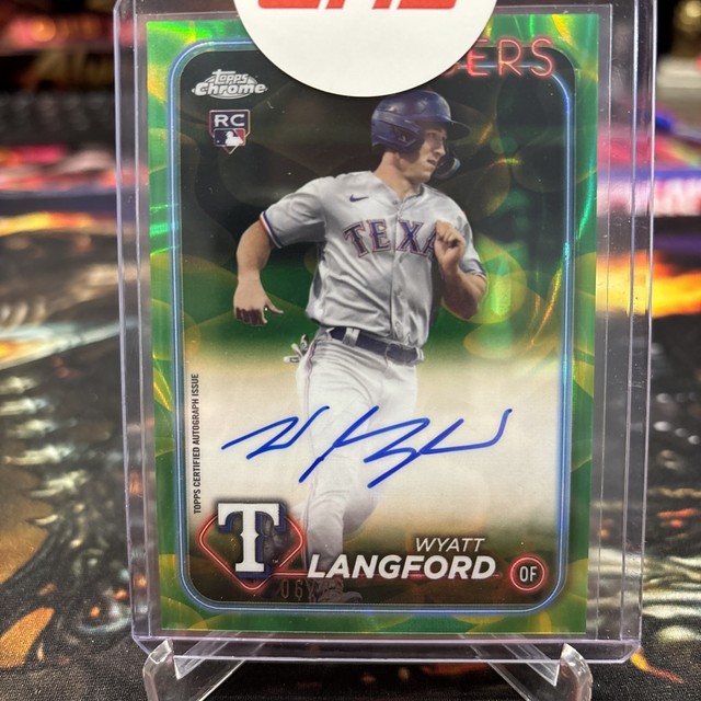 Wyatt Langford 2024 Topps Chrome Update RC Green Yellow Lava Lamp Auto /85 Ra-Wl