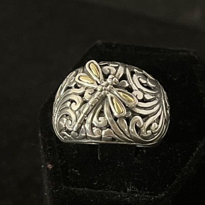 Phillip Gavriel 18K & Sterlingsilber Diamantschliff strukturierte Libelle Ring 