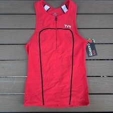 TYR Men's Triathlon Black/Red Carbon Singlet Tri Triathlon Tank Sz S New