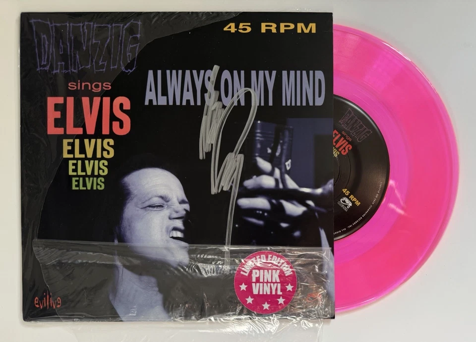 Danzig Sings Elvis SIGNED Always On My Mind 7" EP PINK Vinyl LP New AUTOGRAPHED - Image 2 of 4