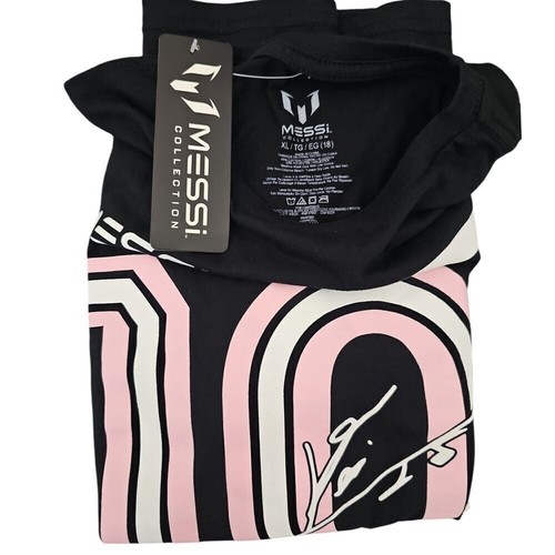 Messi Collection Black T-Shirt with Pink 10 Graphic Soccer Fan Tee Teens Unisex - Picture 4 of 7
