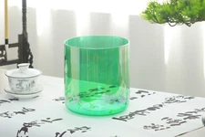 Cosmic Green Color F Heart Chakra Quartz Clear Crystal Singing Bowl 6"+case