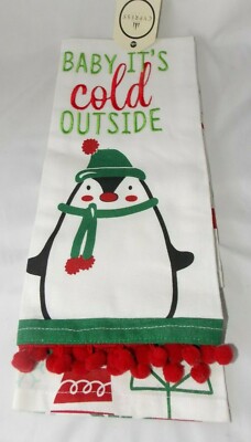 New Cypress Home Christmas Towels Set of 2 ''Baby It's Cold Outside'' Penguin Tree