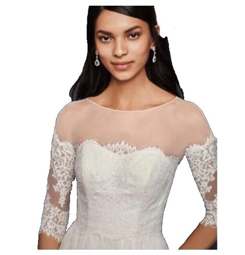 3d leaves applique lace v-neck wedding dress Modern V neck Thick Fall Wedding Dress with lace appliques main image 1