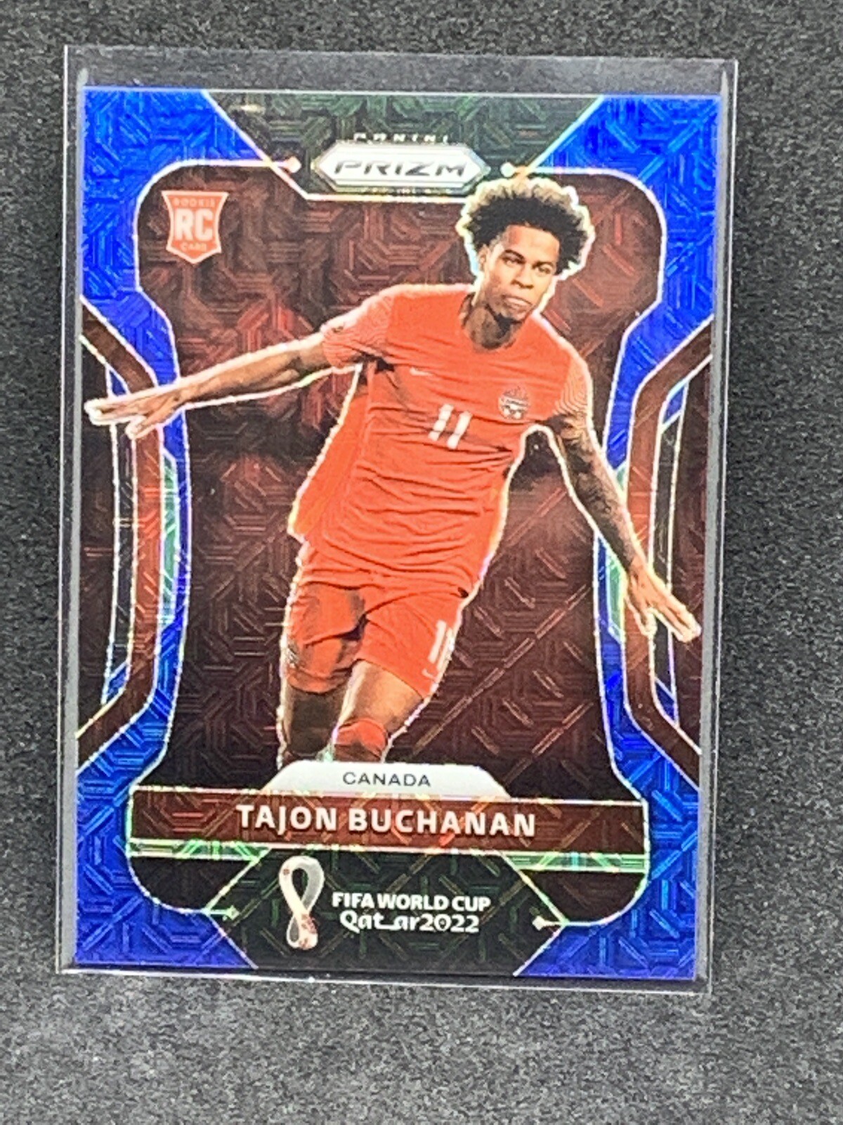 2022 Panini Prizm World Cup Tajon Buchanan Blue Mojo Prizm /75 Rookie RC Canada