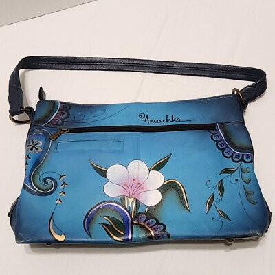 Anuschka Large Hobo Bag Purse Hand Painted Floral Genuine Leather