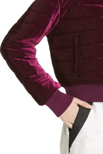 $595+NEW Tibi Quilted Burgundy Velvet Bomber Jacket Sz S - Picture 5 of 12