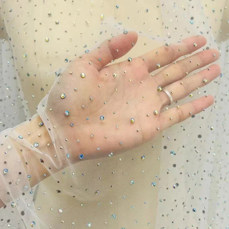 Crystal Mesh Fabric Tulle Voile Sheer Net Bead Sewing for Wedding Gown Dress - Image 3 of 4