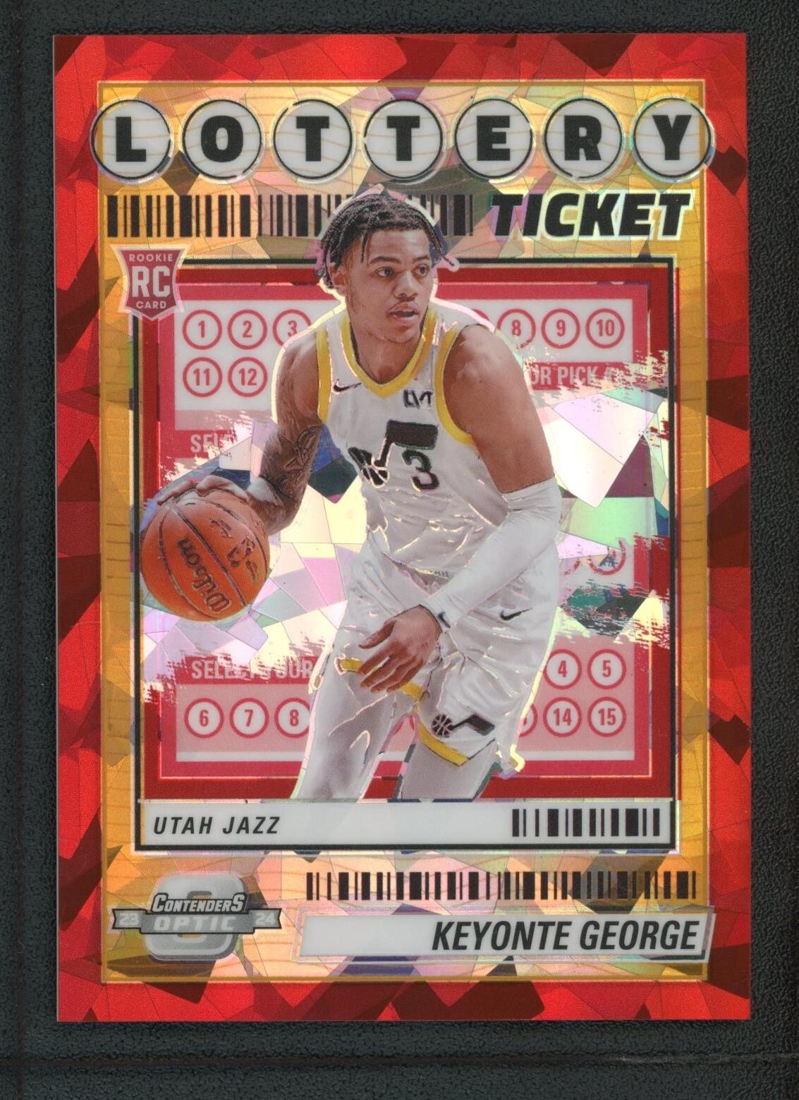 2023-24 KEYONTE GEORGE 150/175 PANINI CONTENDERS OPTIC LOTTERY TICKET RC RED ICE