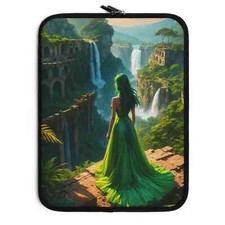 Anime Girl Laptop Sleeve - Elegance in Nature - Green