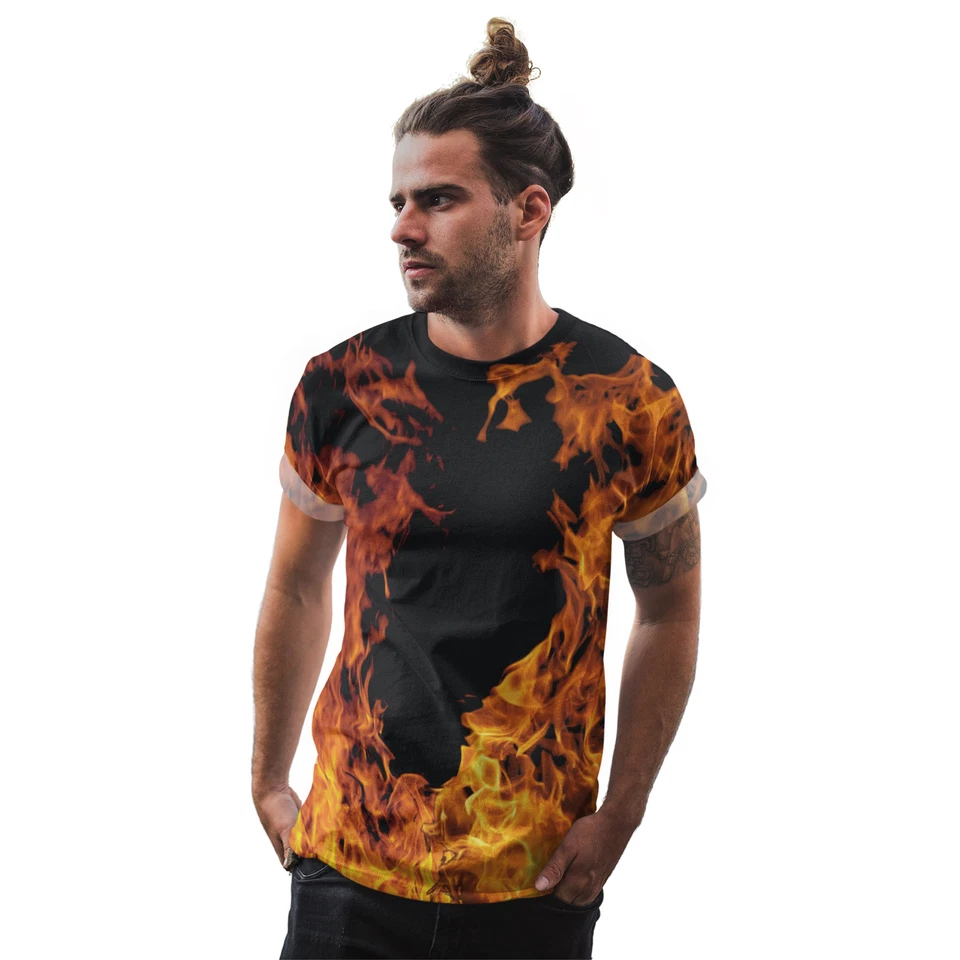 All Over Flame Mens T Shirt shirt Fancy Dress Halloween Him Trick or Treat Fr... - Image 3 of 4