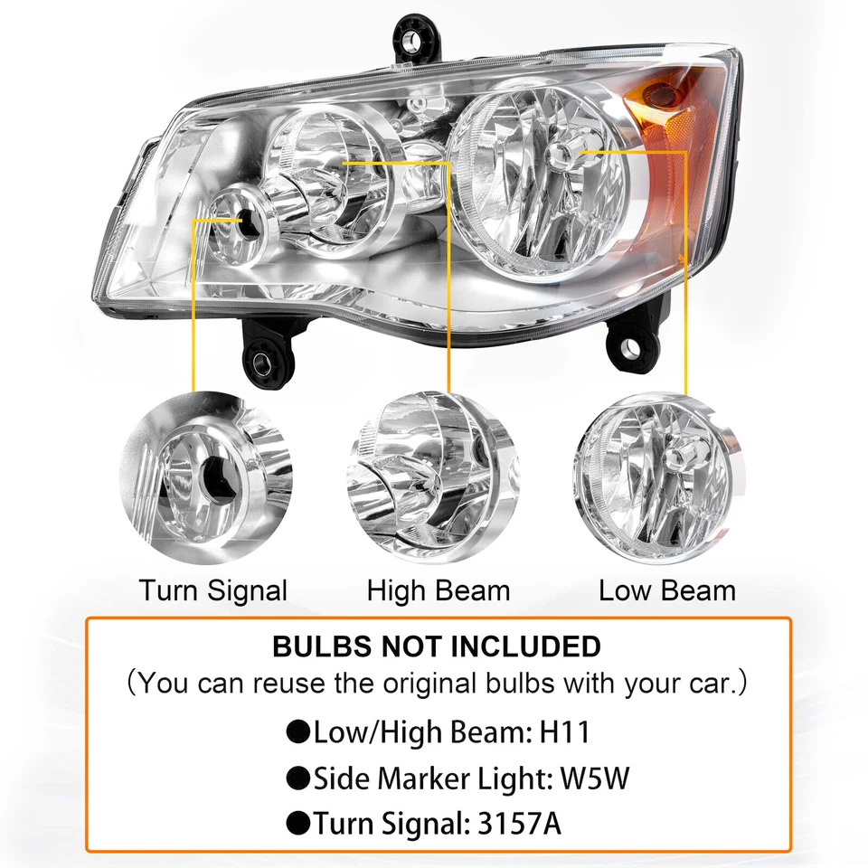 For 2011-2019 Dodge Grand Caravan 2008-16 Chrysler Town & Country Headlights Set Foto 2 de 4